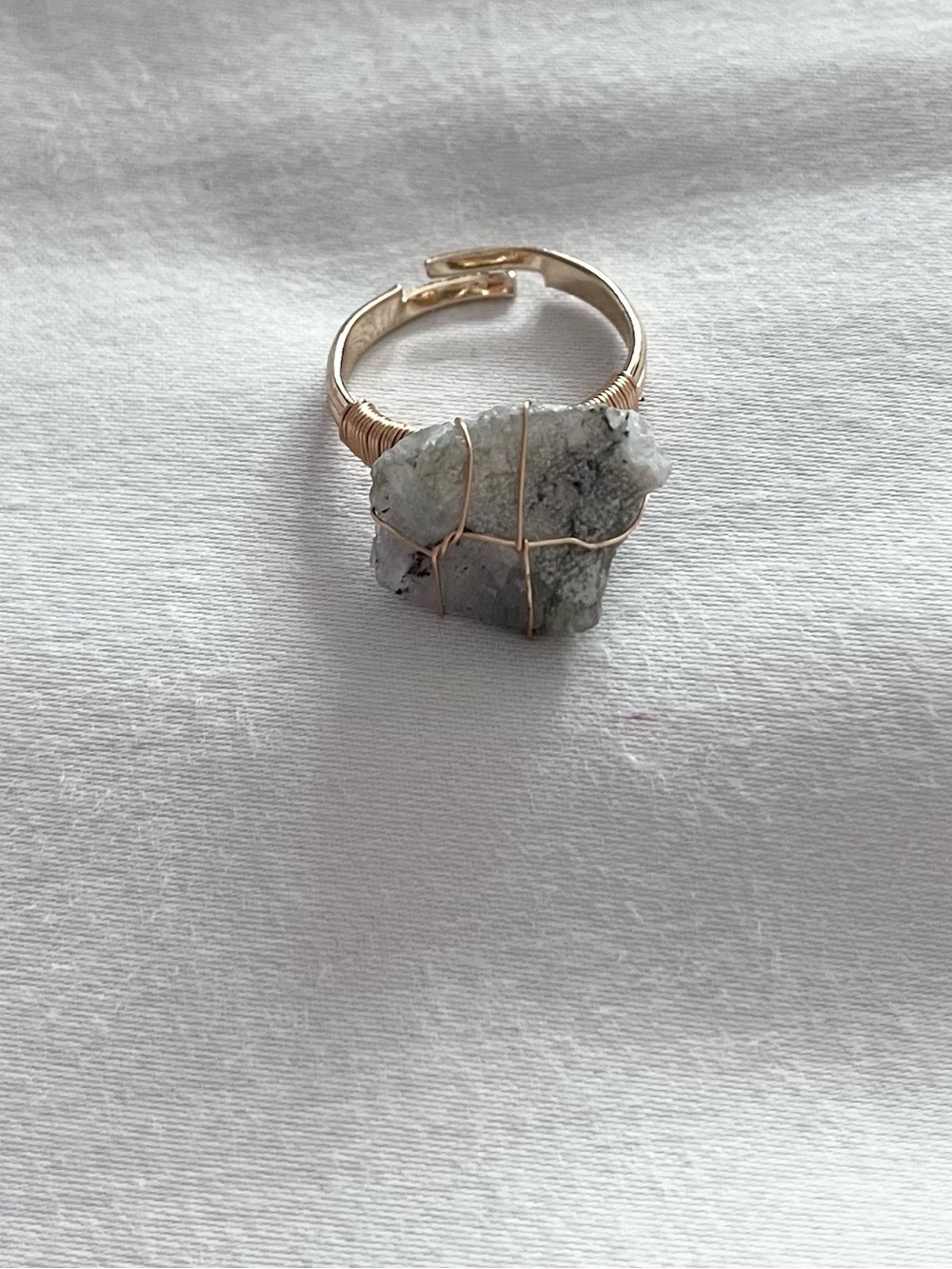 TOURMALINE QUARTZ raw cut wire wrapped natural stone adjustable gold tone ring - Picture 2 of 4